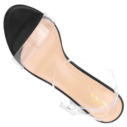 Image of ZriEy Clear Block Sandals Chunky Heels for Women 3.35 Inch Open Toe Adjustable Ankle Strap Pump Sandals for Weddings Parties Daily Wear