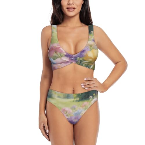 Maillot de bain deux pièces push-up et bikini croisé pour femme avec triangle réglable