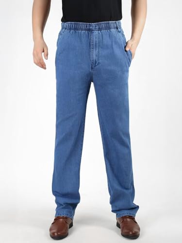 LONGBIDA Mens Elastic Waist Jeans Relaxed Fit Men's Stretch Denim Pants Business Straight Leg Trousers2