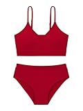 Girl's 2 Piece Swimsuit Solid Spaghetti Strap Bikini Sets Beach Bathing Suit Swimwear for Teen Girls