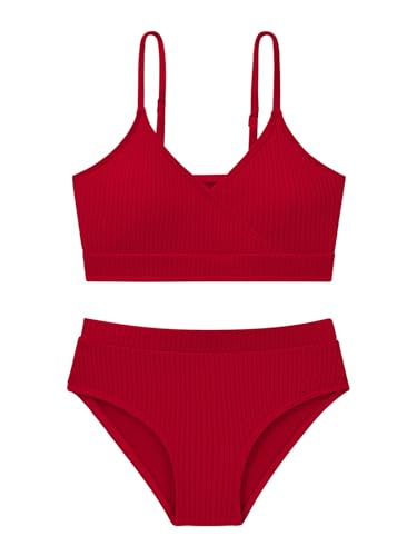 Image of Girl's 2 Piece Swimsuit Solid Spaghetti Strap Bikini Sets Beach Bathing Suit Swimwear for Teen Girls