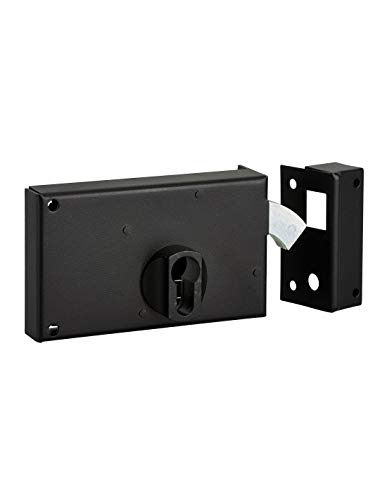 THIRARD - Boitier de Serrure Horizontale en Applique Double Entrée à Crochet pour Portail - Droite - Axe 60 mm - 140 x 83 mm - Noir - Coffre et Gâche Acier...