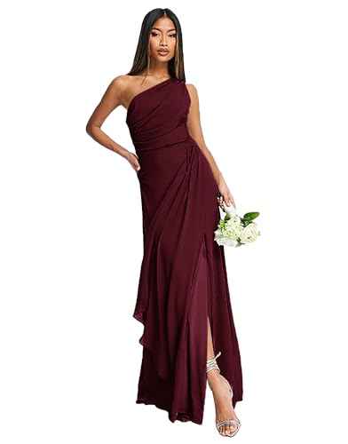 One Shoulder Bridesmaid Dresses for Women 2025 Ruched Chiffon A Line Long Formal Evening Dress with Slit