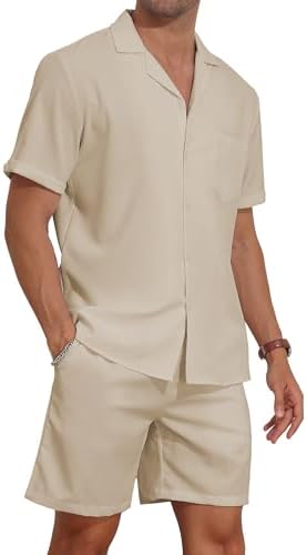 YTD Men’s 2 Pieces Shirt Set Short Sleeve Button Down Casual Hippie Holiday Beach T-Shirts Shorts Outfits