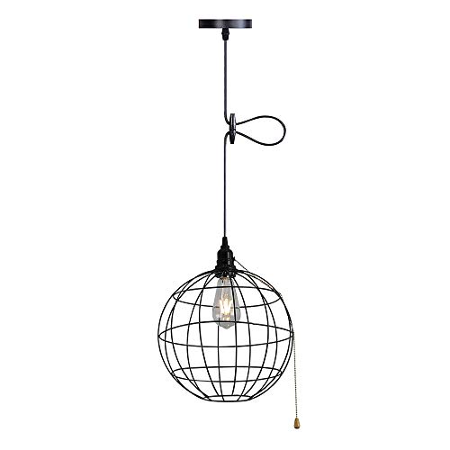 Hot Deals Industrial Pendant Light Vintage Spherical Ceiling Light 59" Adjustable Hanging Cord Farmhouse Pendant Light Fixture On/Off Pull Chain Switch for Living Room Kitchen Island Bedroom Hallway,Black.
