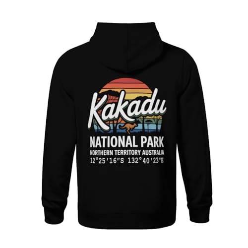 Kids Retro Kakadu National Park with GPS Location Boys Girls Lightweight Kangaroo Pocket Fleece Hoodies3