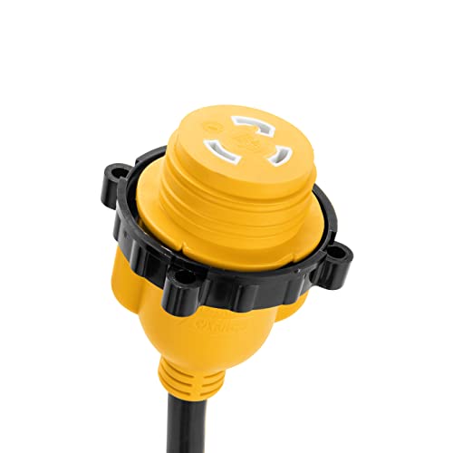 Image of Camco Power Grip 25-Ft 30 Amp RV Extension Cord w /Locking End - Rated for 125V / 3,750W - Features Threaded Locking Ring for Weatherproof Connection & RV Power Cord 90 Head (55501) (Pack of 2)