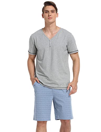 COLORFULLEAF Men's Cotton Short Sleeve Pajama Sets Button Down Notched Collar Sleepwear Soft Lounge Pjs with Pockets3