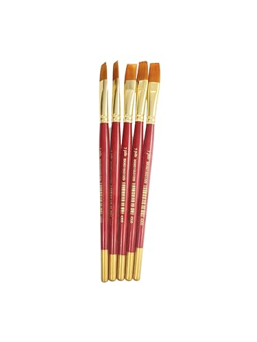 Image of polo Synthetic Hair Flat Brushes 7 | Pack of 5 | Professional Fine Edge Paintbrush Set for Acrylic, Watercolor & Oil Painting | Soft Bristles for Smooth & Even Strokes