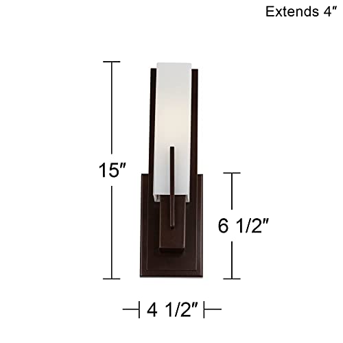Image of Possini Euro Design Midtown Modern Wall Light Sconce Bronze Hardwired 4 1 /2 inch Fixture Opal White Glass Rectangular Shade for Bedroom Bedside Bathroom Vanity Living Room Hallway Dining House Kitchen