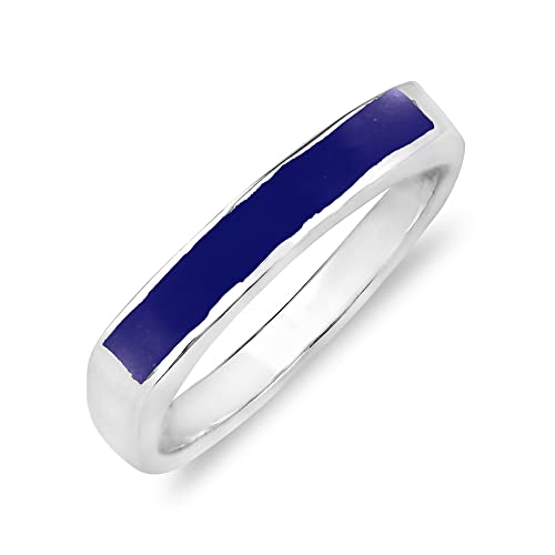 AeraVida Rectangular Bar Simulated Blue Lapis-Lazuli Inlay .925 Sterling Silver Ring | Classic Wedding Rings For Women | Casual Comfort Fit Silver Rings for Women2
