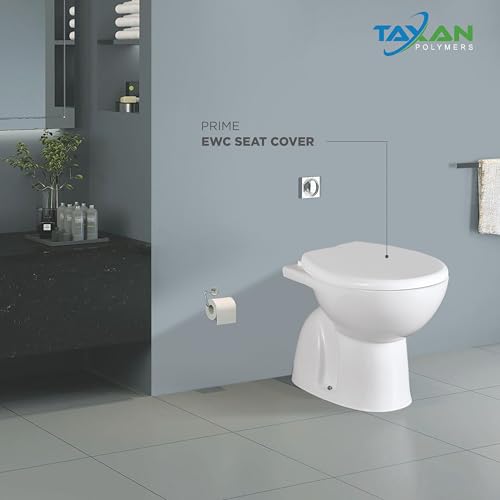Image of TAXAN Blue EWC Toilet Seat Cover (17 x 14.5 in) | Oval Shape, PVC Western Commode Seat with Lid | High Glossy Finish, Sleek Design, Non-Soft Closing Commode Seat Cover with Installation Kit