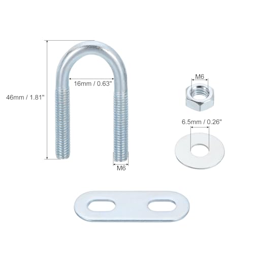 Image of uxcell Round U-Bolts, 2 Set 16mm Inner Width 46mm Length M6 Zinc-Plated Carbon Steel U Clamp Bolt with Nuts and Plates, for Boat Trailer
