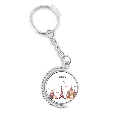 Llavero giratorio de París con anillo plano de metal para llaves y recuerdos