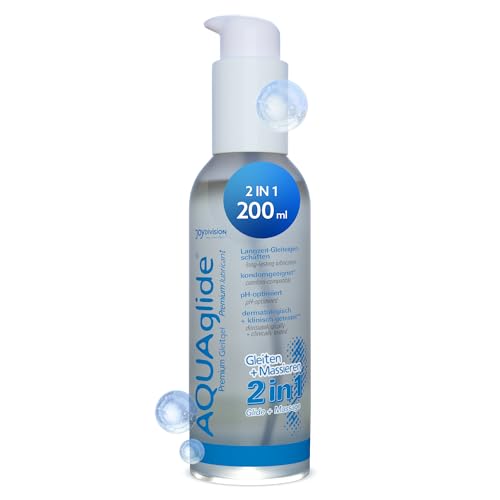 JOYDIVISION AQUAglide 2-in-1, 200 ml, wasserbasiertes Massage & Gleitgel, transparent und geruchsneutral, ölfreies Gleitmittel & kompatibel mit Latex-Kondo Men