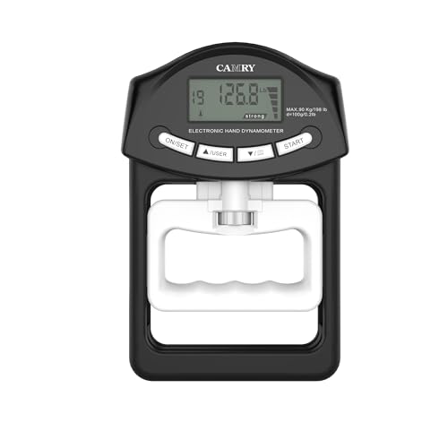 CAMRY Digitales Hand-Dynamometer, Messgerät zur Messung der Griffstärke, automatische Erfassung der elektronischen Handgriffkraft, 198 lbs/90 kg, Schwarz und Weiß