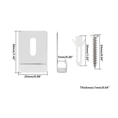 Image of Metal Mirror Clip,ULIFESTAR SUS304 Wide Channel Mirror Hanger Clip,Large Mirror Retainer Clip,Heavy Frameless Mirror J-Channel Mount Wall Clips with Screw 35*25mm /1.38*0.98 inch Silver 16PCS