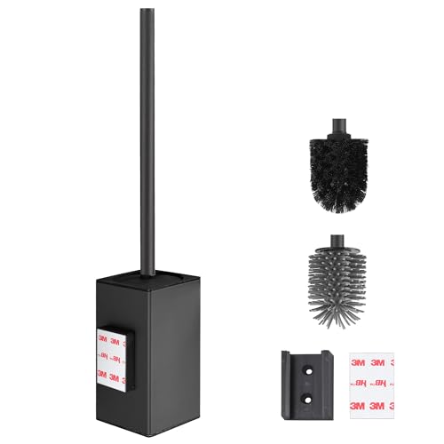 DAZI Klobürste Klebende Wandmontage ohne Bohren, Rostfreies Metall Toilettenbürste modernem Design, WC Bürste mit herausnehmbarem Innenbecher für einfache Badpflege und Reinigung (Matt Schwarz)