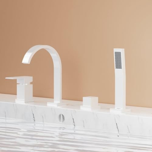 Mitigeur de Baignoire Cascade Blanc 4 Trous au Design Épuré