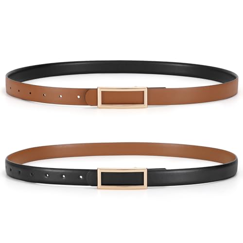 KASBAH Reversible Belts for Women Skinny Leather Belt for Jeans Dresses Waist Thin Belt with Gold Buckle