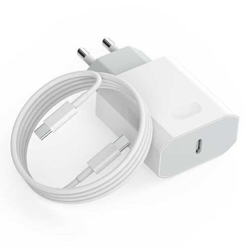Cargador iPhone Carga Rapida, 20W USB C Rápido Enchufe para iPhone 17/16/16 Plus/16 Pro/16 Pro Max/15/iPad Air/iPad Mini/AirPods, Certificado MFi Móvil Adaptador Cabezal con Cable de Carga 2M Tipo C
