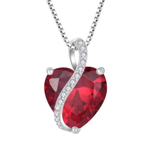 Yl Collar De Corazón Plata De Ley 925 Con Colgante De Rubí Con Piedra Natal De Julio Para Mujer Yl Collar De Corazón Plata De Ley 925 Con Colgante De Rubí Con Piedra Natal De Julio Para Mujer