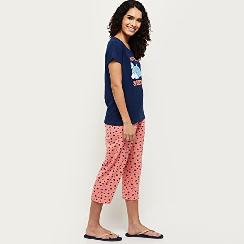 Image of Max Women Nylon Printed Round Neck Capris Set T-Shirt with Capris
