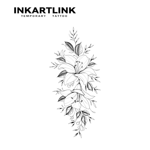 INKARTLINK Tattoo Tech, 2 Sheets Large Semi Permanent Tattoo, Adult Art Design Temporary Tattoos, Lasts 1-2 Weeks, Waterproof, Realistic Look, No Adhesive, No Reflection (Morning Glory)