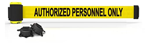 Banner Stakes MH7013- PLUS 7' Wall Mount Barrier, Yellow Banner-Authorized Personnel Only