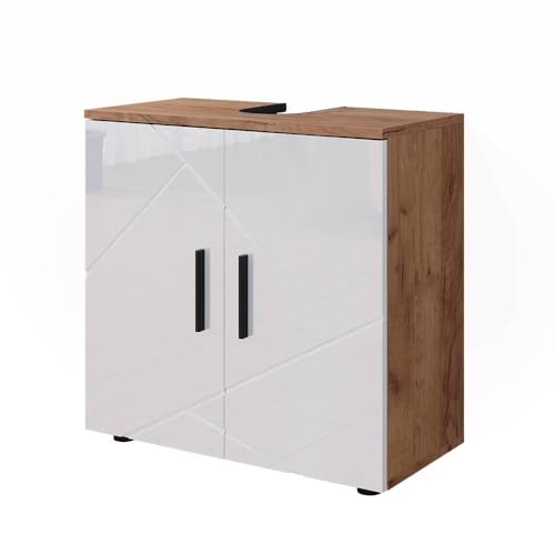 Vicco Meuble sous Vasque Simple Irma, Chêne/Blanc Haute Brillance, 60 x 59 cm