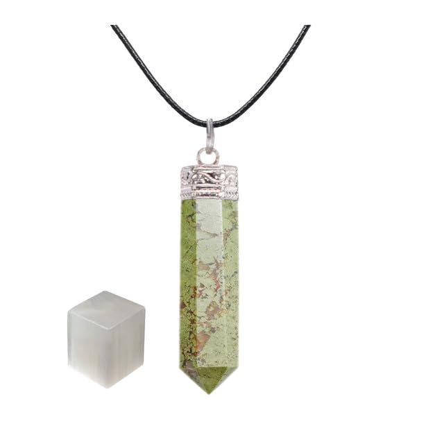 Pietra - Vesuvianite EDZZEL Ciondolo a 6 lati in vesuvianite naturale con (1 cubo di selenite), Vesuvianite With Selenite Cube, Vesuvianite con cubo di selenite