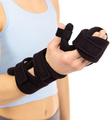 BraceAbility Soft Resting Hand Splint - Stroke Brace Right or Left Hand Immobilizer for Finger Contractures, Post-Surgery Recovery, Carpal Tunnel Syndrome, Ulnar Nerve Damage Relief (M - Right)