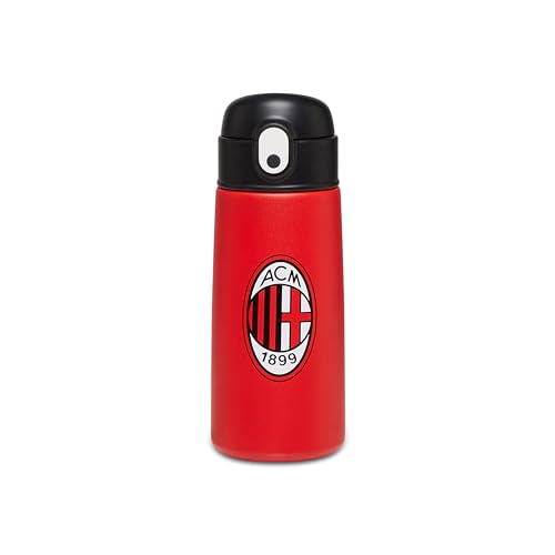 CAPACITA': 500 ml AC Milan Borraccia Calcio, Nero Rosso, Borraccia Termica in Acciaio Inox Interno Esterno, Mantenimento Temperatura fino a 24h, Borraccia Scuola Bambino - Borraccia Termica
