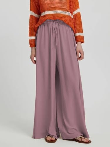 Image of KOTTY Women's Relaxed Fit Wide-Leg Drawstring Palazzo Trouser for Everyday Comfort & Style