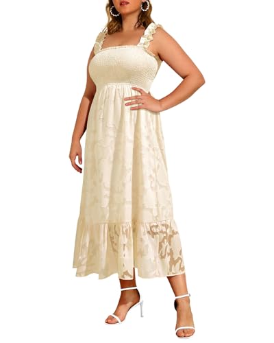 Image of Plus Size Summer Dress - Sun Boho Beach Casual Floral Spaghetti Strap Sleeveless Long Maxi Dresses