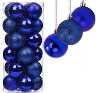 24 x 60 mm Midnight Blue Christmas Tree Baubles - Shatterproof Hanging Ornaments, 60mm - Image 2