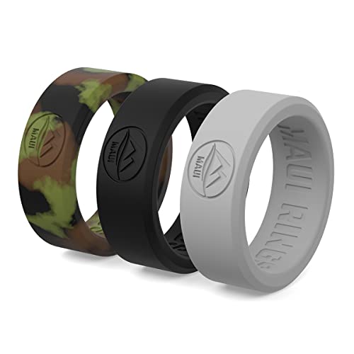 Maui Rings Best Silicone Wedding Ring Solid Style Engagement Rings Silicone Band For Men Wedding Rubber Bands Mens Ring Men Wedding Band Safe Ring Sport Gym (Camo/Black/Gray, 8) #TOP26