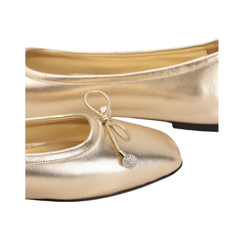 XOBZJH Women's Bow Ballet Flat Shoes Metallic-Leather Dressy Shoes Square Toe Slip On Ballerina Walking Flats Shoes for Woman Comfort Soft3