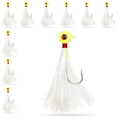 Bucktail Jig Fluke Ball UMT leurre plombé avec teaser Mylar pour le bar
