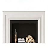 Revestimiento de chimenea Chimenea clásica moderna de madera maciza caucho con revestimiento repisa, acabado en blanco crema y negro Decorativo(Blanco,Pequeño)