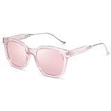 SOJOS Classic Square Polarized Sunglasses Womens Mens Retro Trendy UV400 Sunnies SJ2050, Clear Pink/Pink Mirrored