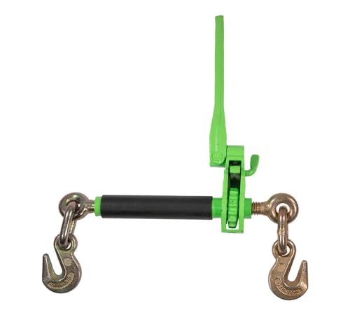 Image of 5 /16 inch - 3 /8 inch Hi-Viz Green Heavy Duty Folding Handle Ratchet Load Binder w /Grab Hook 7,100 lbs WLL | Tie Down Hauling Chain Binders for Flatbed Truck Trailer