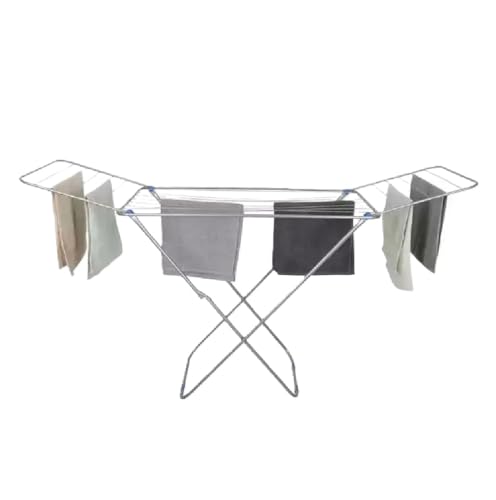 HOMION Winged Clothes Airer 18M Laundry Clothing Dryer Rack Folding Washing Line Indoor Camping Caravan Clothes Drying Rack Foldable Rack No Assembly Airier Silver