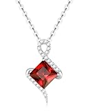 FANCIME Garnet Necklace, 14K Solid White Gold Pendant with Sterling Silver Chain January Birthstone Princess Cut Red Genuine Gemstone Fine Jewelry Birthday Gifts for Women Girls Her