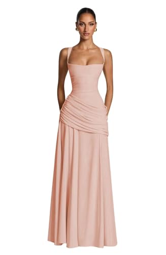 ZUMEIJIA Women's A-Line Blush Pink Square Neck Soft Satin Ball