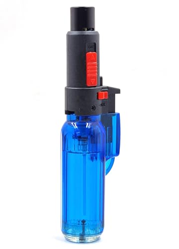 Image of Blow Torch Refillable Culinary Kitchen Gas Lighter, Safety Lock & Adjustable Two Flame System for Food Cooking /BBQ /Baking /Coal Burning /Camping (Blue)