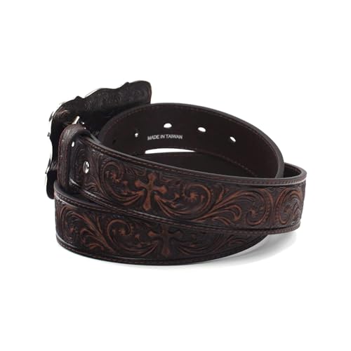 Nocona Belt Co. Ladies Brown Embossed Cross Belt Brown3