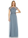 Adrianna Papell Women's Plus Size Beaded Bodice with Georgette Skirt, Vintage Blue, 20W