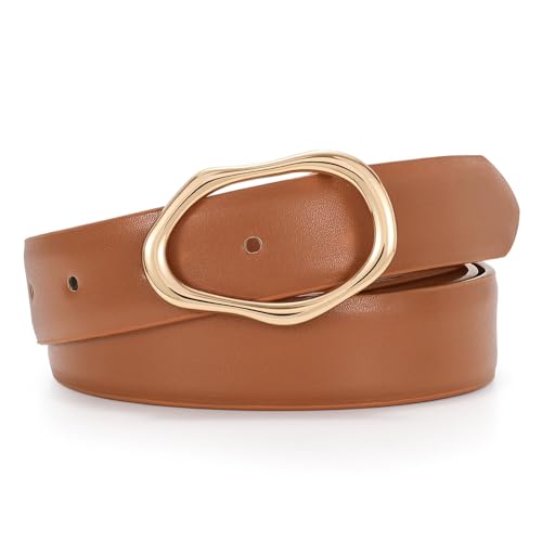 JASGOOD Women Leather Belt for Jeans Fashion Casual Waist Belt with Irregular Shapes Gold Buckle for Dresses Pants2