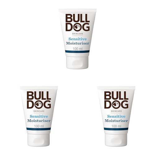 Bulldog Skincare for Men Sensitive Moisturiser, Fragrance Free, All Day Hydration for Sensitive Skin, 100mL (Pack of 3)